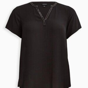 Black V-Neck Women's Top